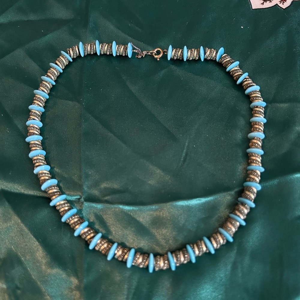 Turquoise and silver beaded necklace